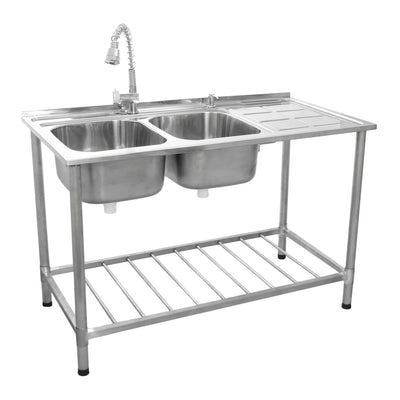 Commercial Catering Sink Double Bowl With Right Hand Drainer