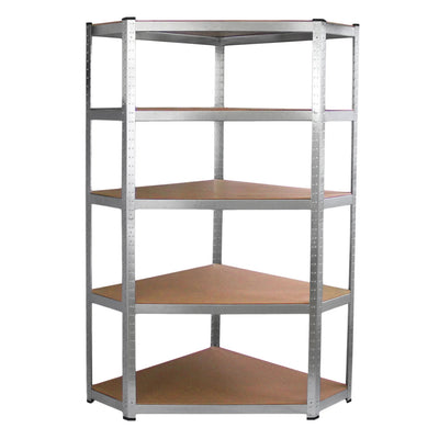 Corner 5 Tier Shelving Unit Boltless Heavy Duty Metal Shelving Shed Storage Grey